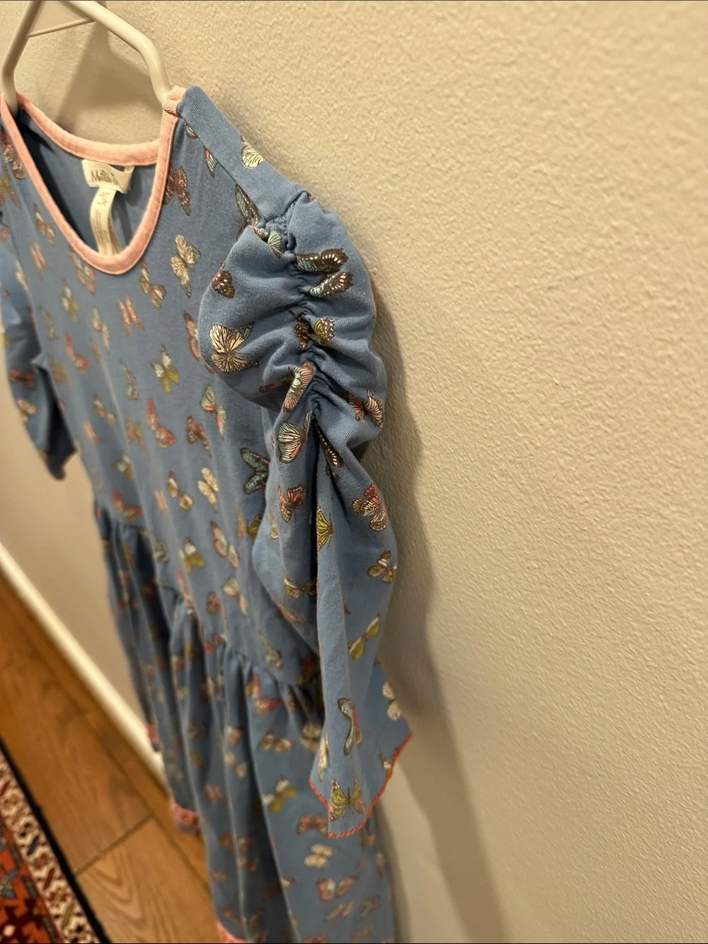 Matilda Jane Blue Butterfly Print Dress with Pink Trim